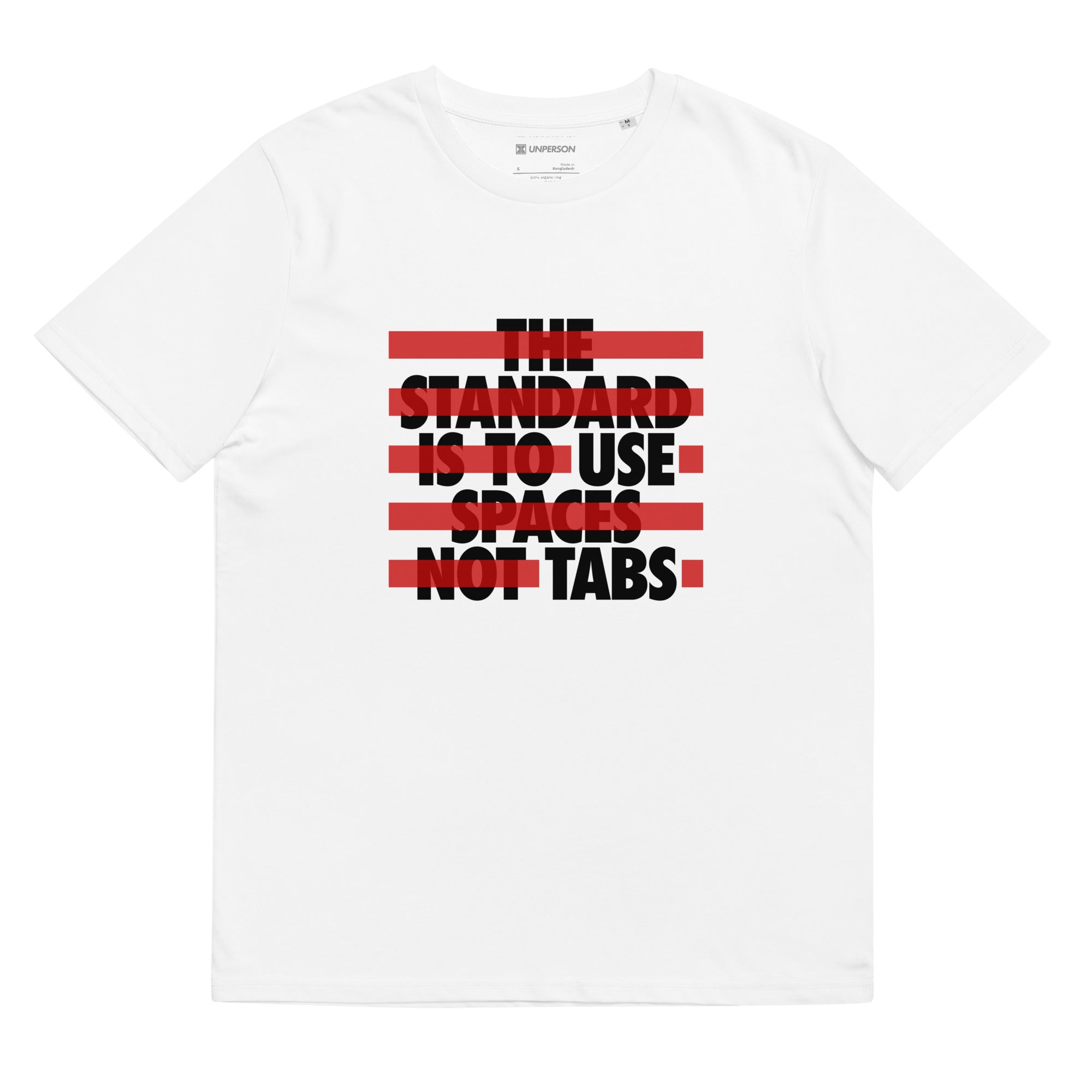 The Holy War Tee in white featuring a minimalist typographic graphic