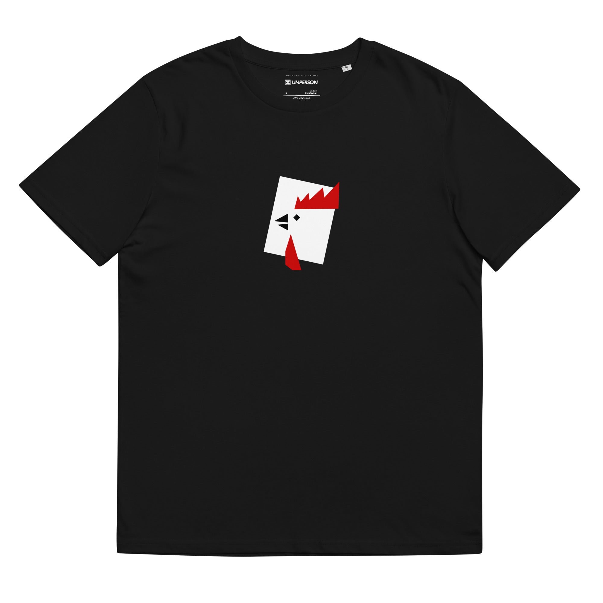 The Rooster Bowl Tee in black featuring a minimalist geometric graphic of the rooster
