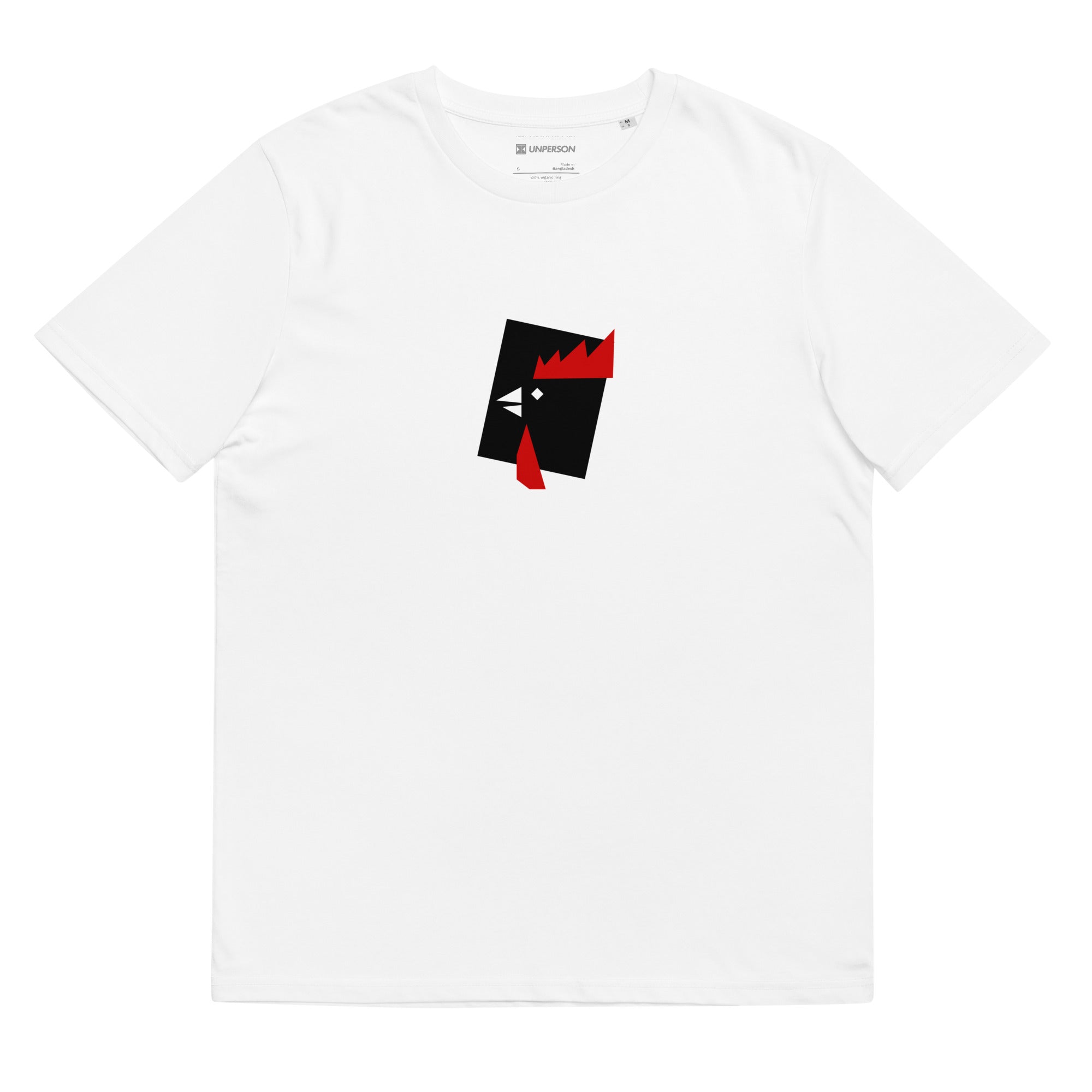 The Rooster Bowl Tee in white featuring a minimalist geometric graphic of the rooster