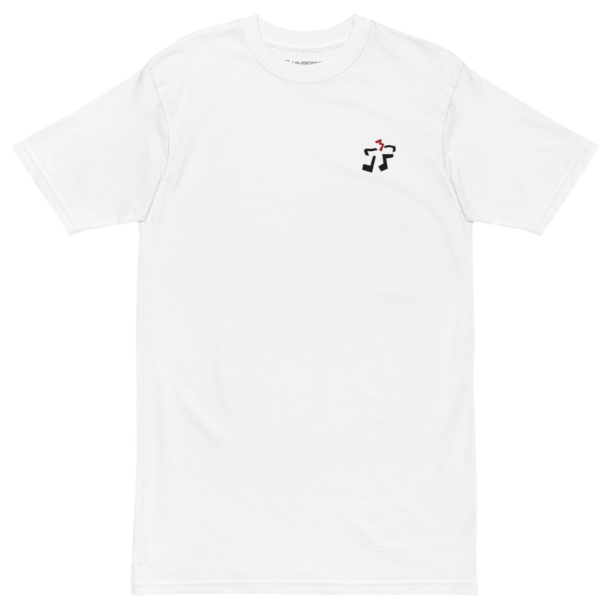 The Swing Feel Tee in white, showing the high-density white embroidery on the chest.